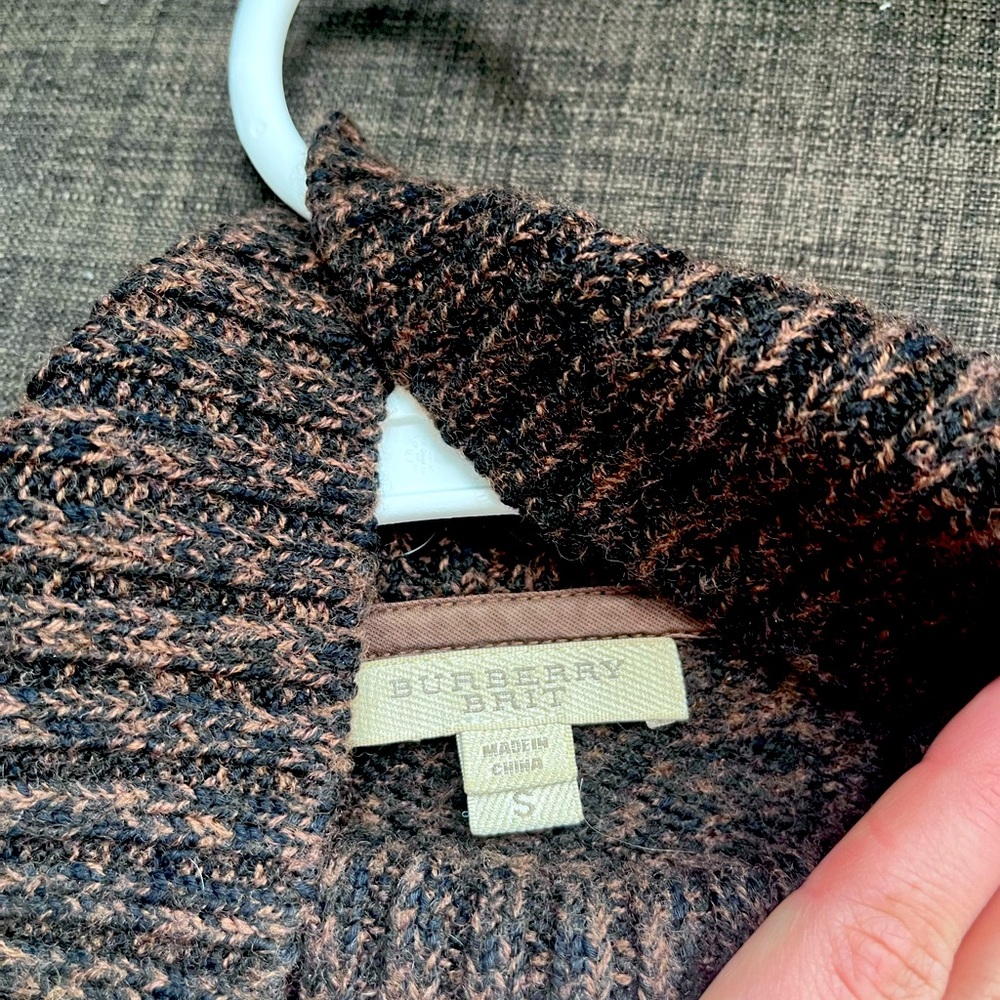 Burberry Brit Brown Turtleneck Sweater with Front Zipper Pockets